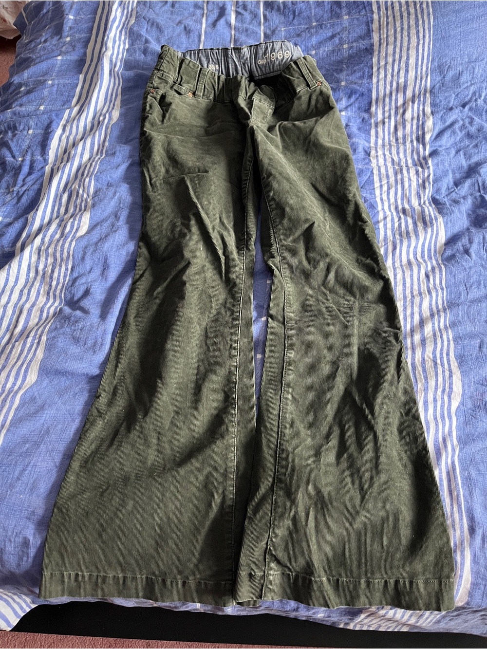 gap 1969 olive corduroy flare pants